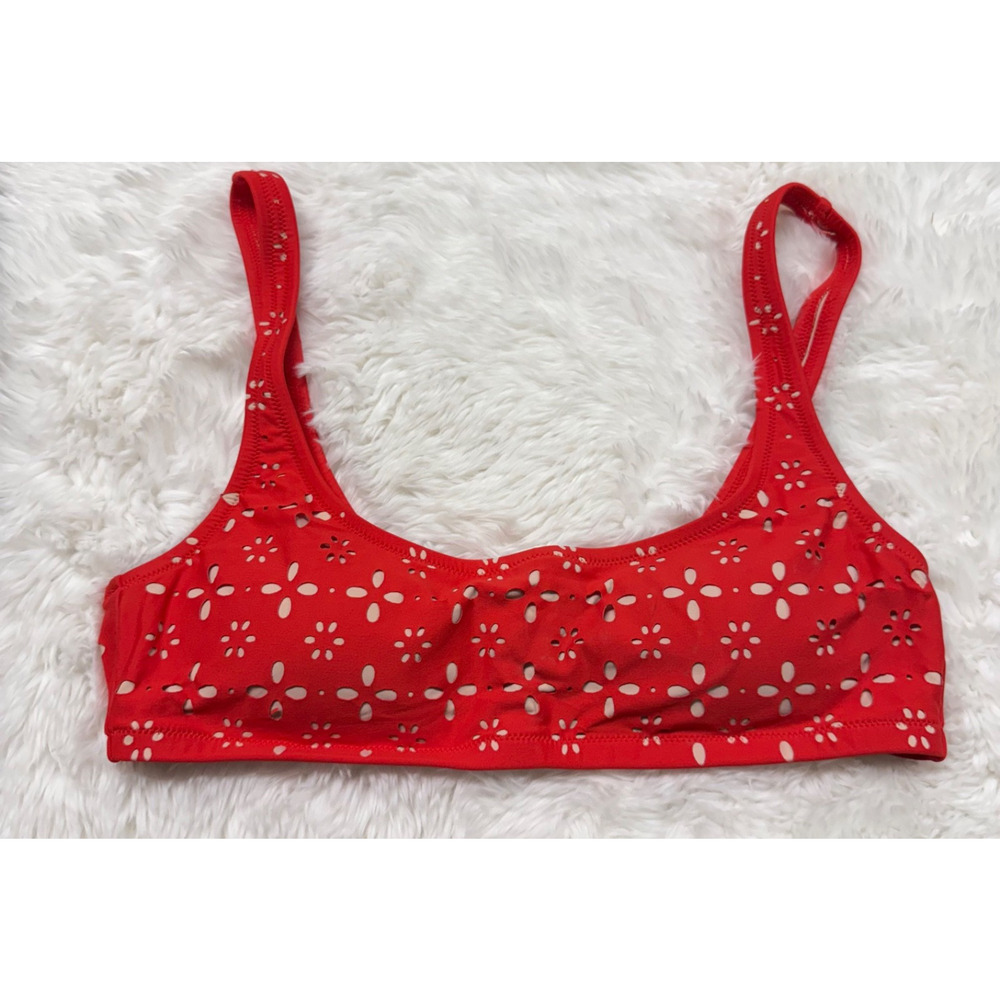 J. Crew Women's Sz Medium M Bikini Top Bathing Suit Eyelet Red Laser Cut , 2895